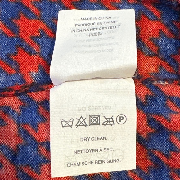 J. Crew Sweater Women's XS Tippi Blue Red Houndstooth 100% Merino Wool F8262 - Picture 8 of 9